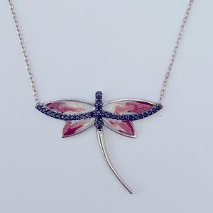 925 Silver handmade red dragonfly enamel necklace